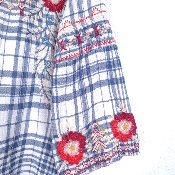 JOHNNY WAS Workshop Freddie Plaid Embroidered Flannel Button Down Shirt - Picture 3 of 12